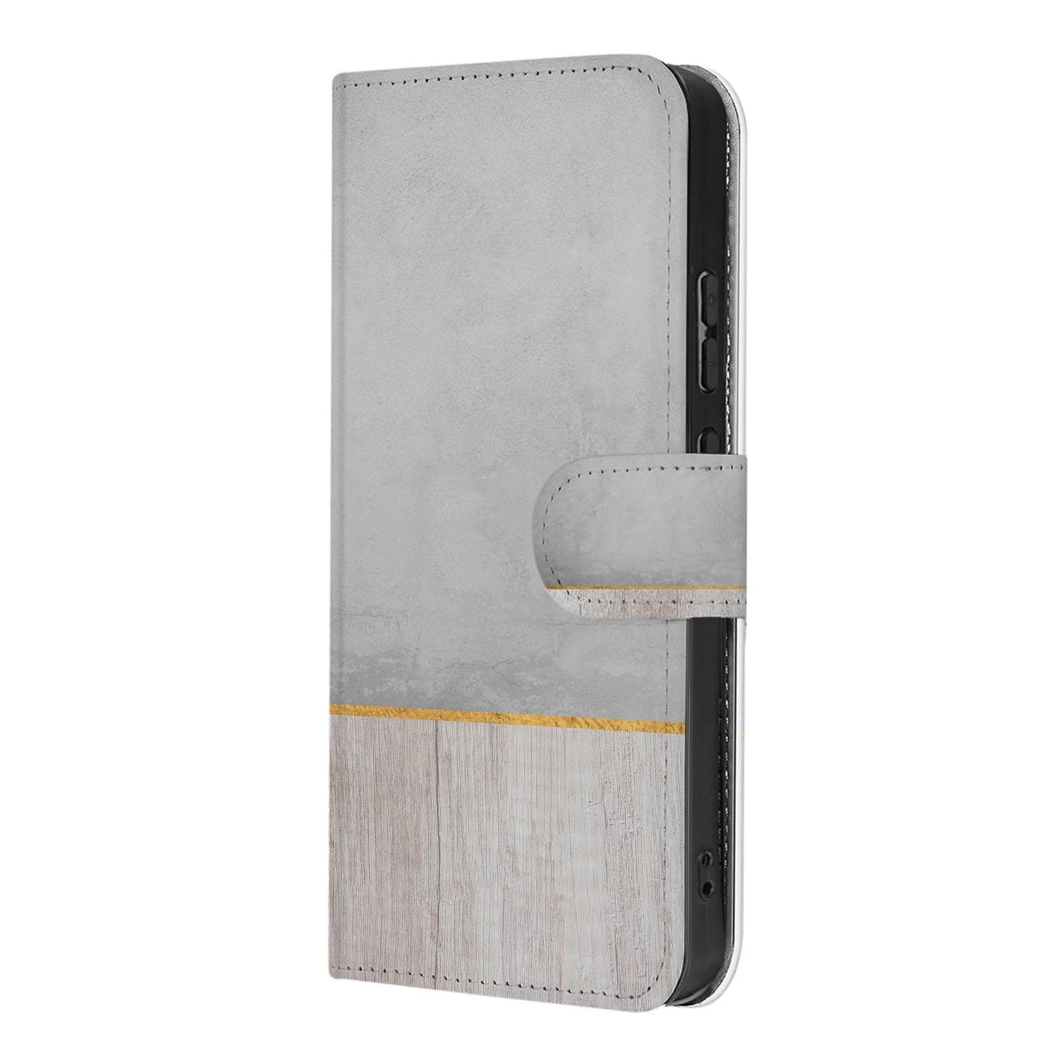 OPPO Reno15 bookcase hoesje Wood Concrete – detail van de print