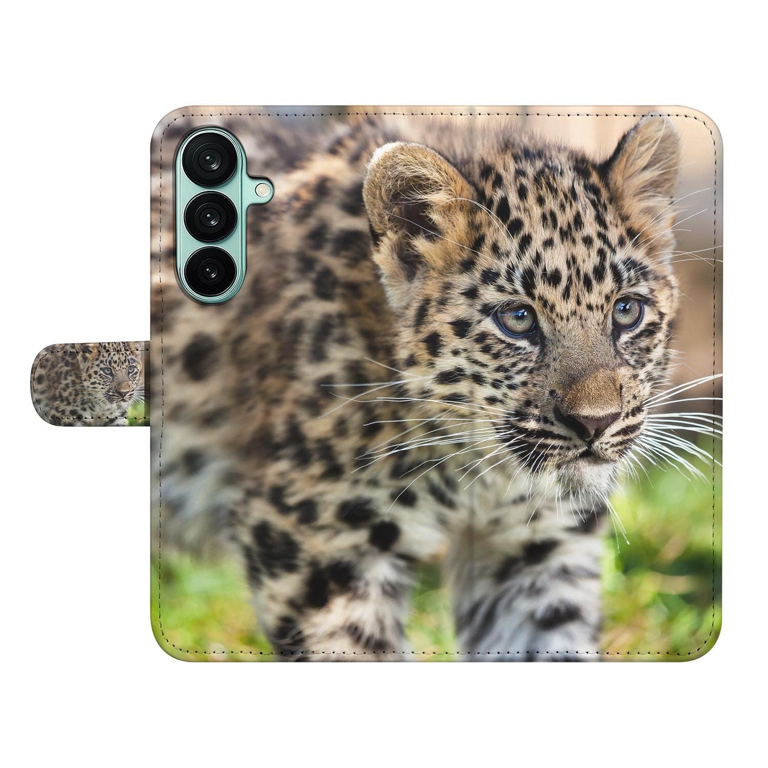 Samsung Galaxy A27 bookcase Baby Luipaard, open met pasjesvakken