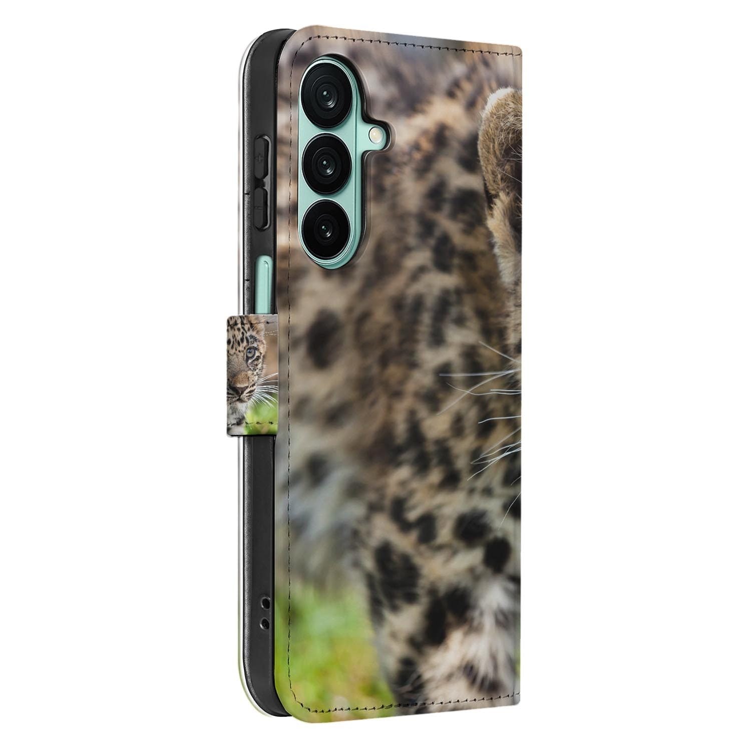 Samsung Galaxy A27 bookcase Baby Luipaard, detail van het stiksel