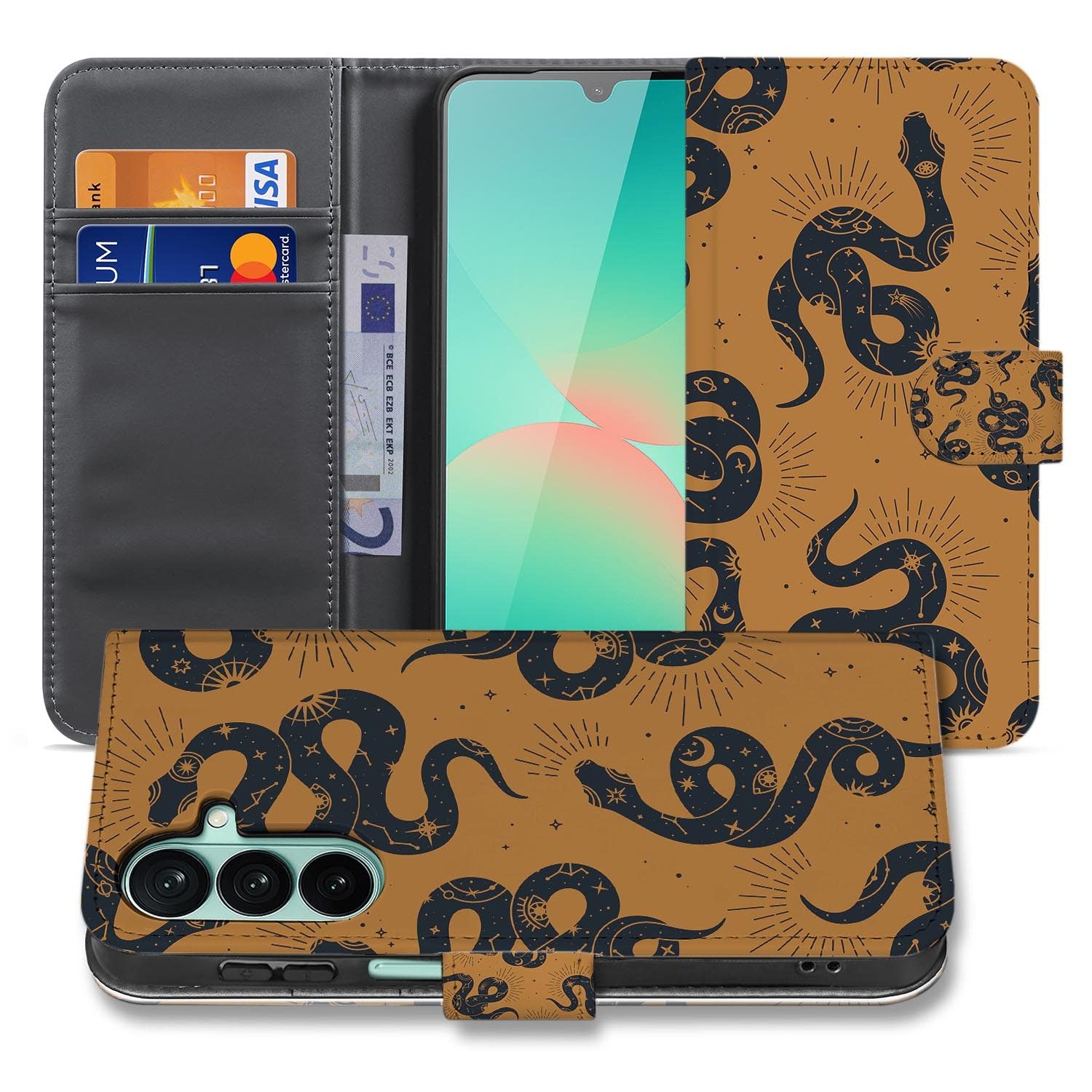 Samsung Galaxy A27 bookcase Snakes, voorkant met gesloten klep
