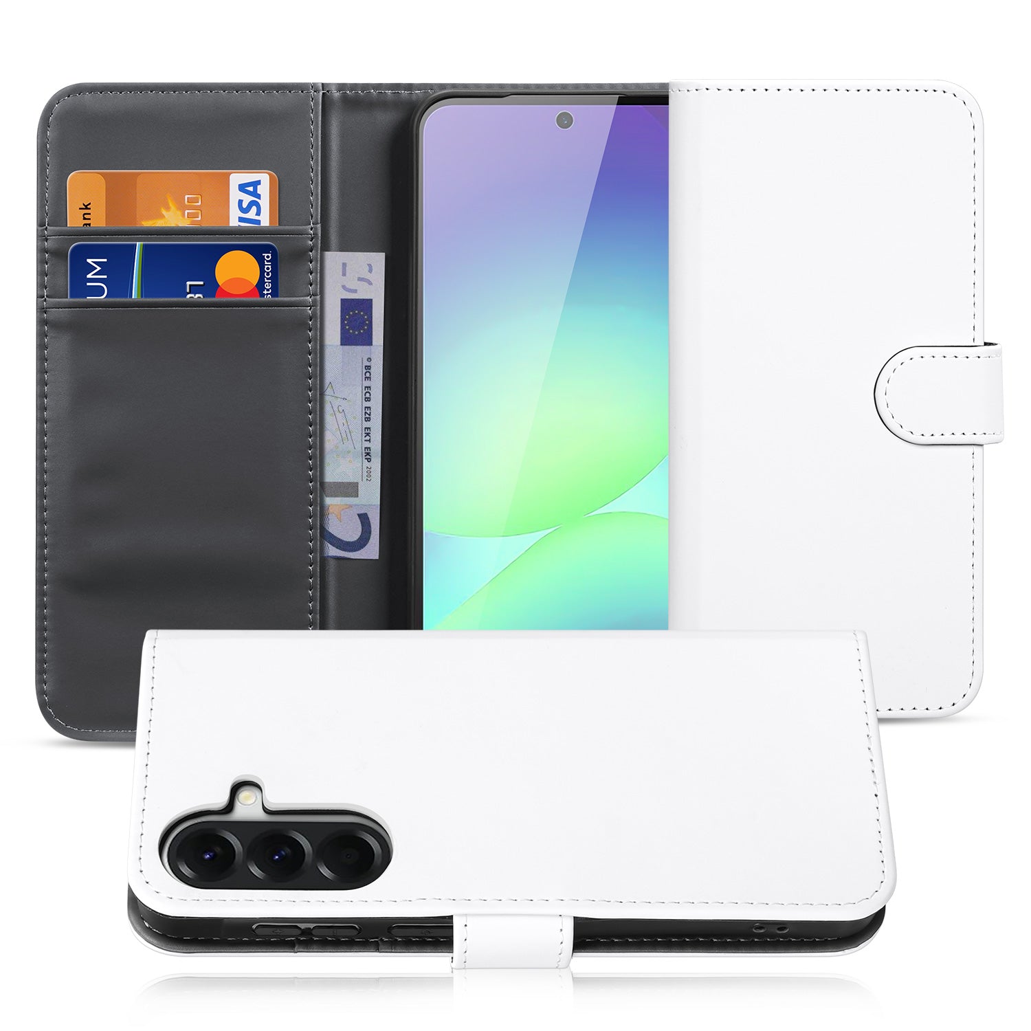 Samsung Galaxy A37 Bookcase Hoesje Wit met Pasjeshouder Vooraanzicht.
