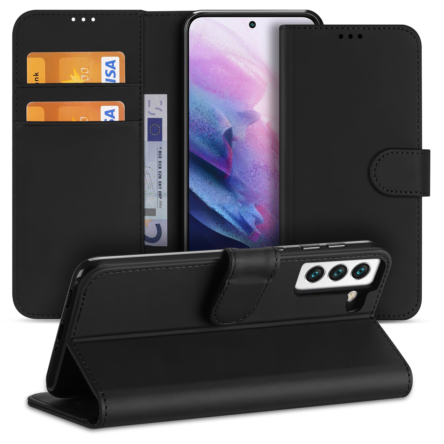 Samsung Galaxy S22 Bookcase Hoesje Zwart Pasjeshouder Voorzijde Zijkant