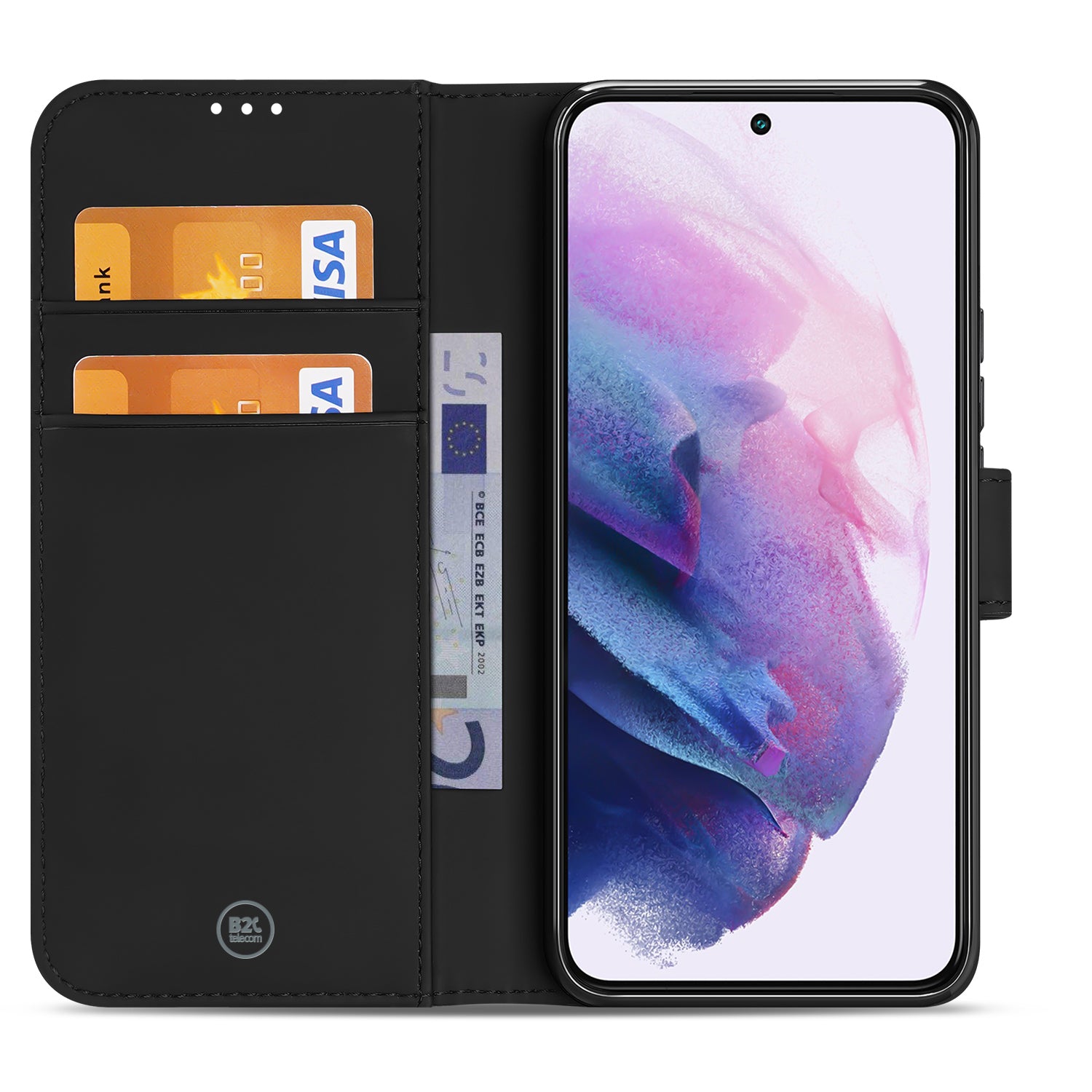 Samsung Galaxy S22 Bookcase Hoesje Zwart met Pasjeshouder voorkant