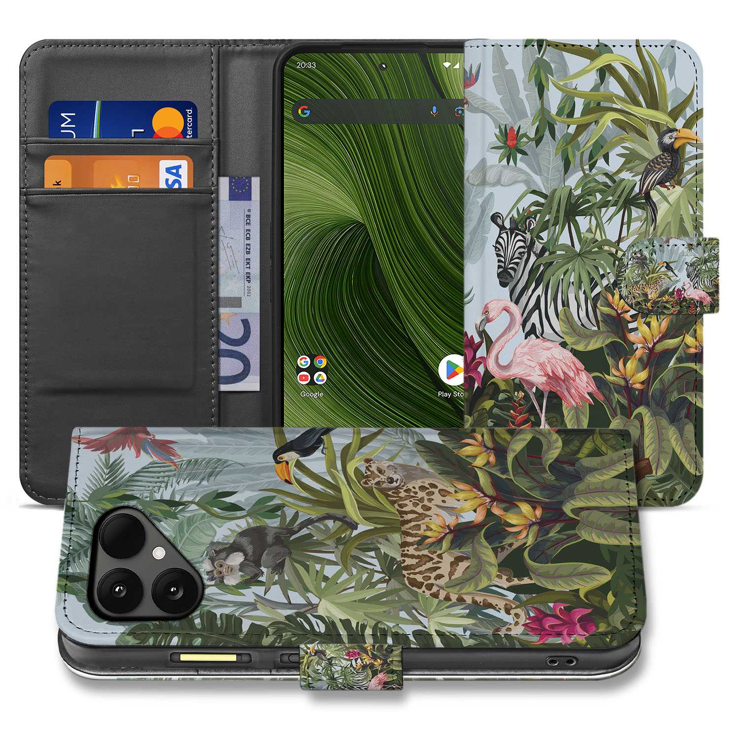 Fairphone 6 Bookcase Hoesje Voor Fairphone 6 Jungle Design Met Pasjes En Pu-Leer Afwerking aanzicht