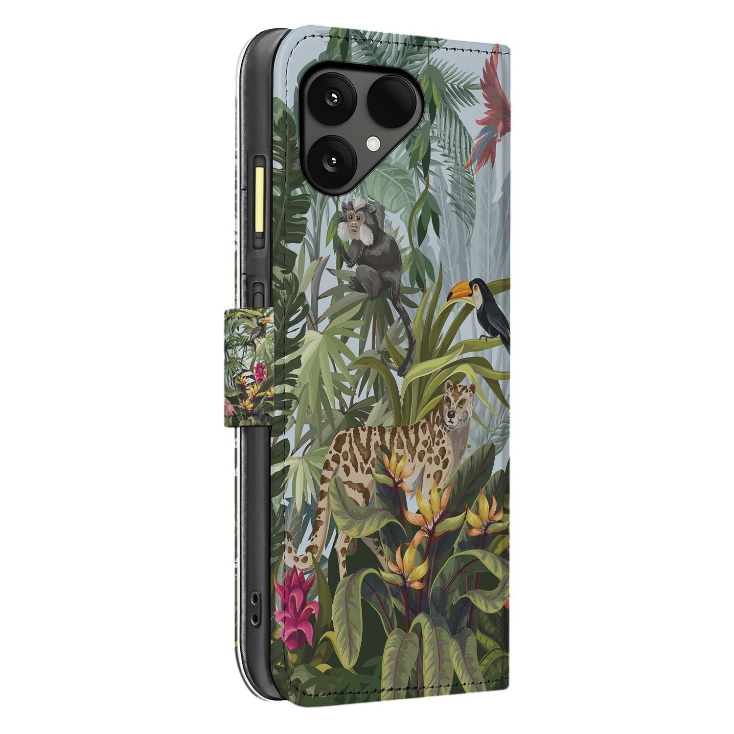 Fairphone 6 Bookcase Hoesje Voor Fairphone 6 | Jungle Design Met Pasjes En Pu-Leer Afwerking aanzicht