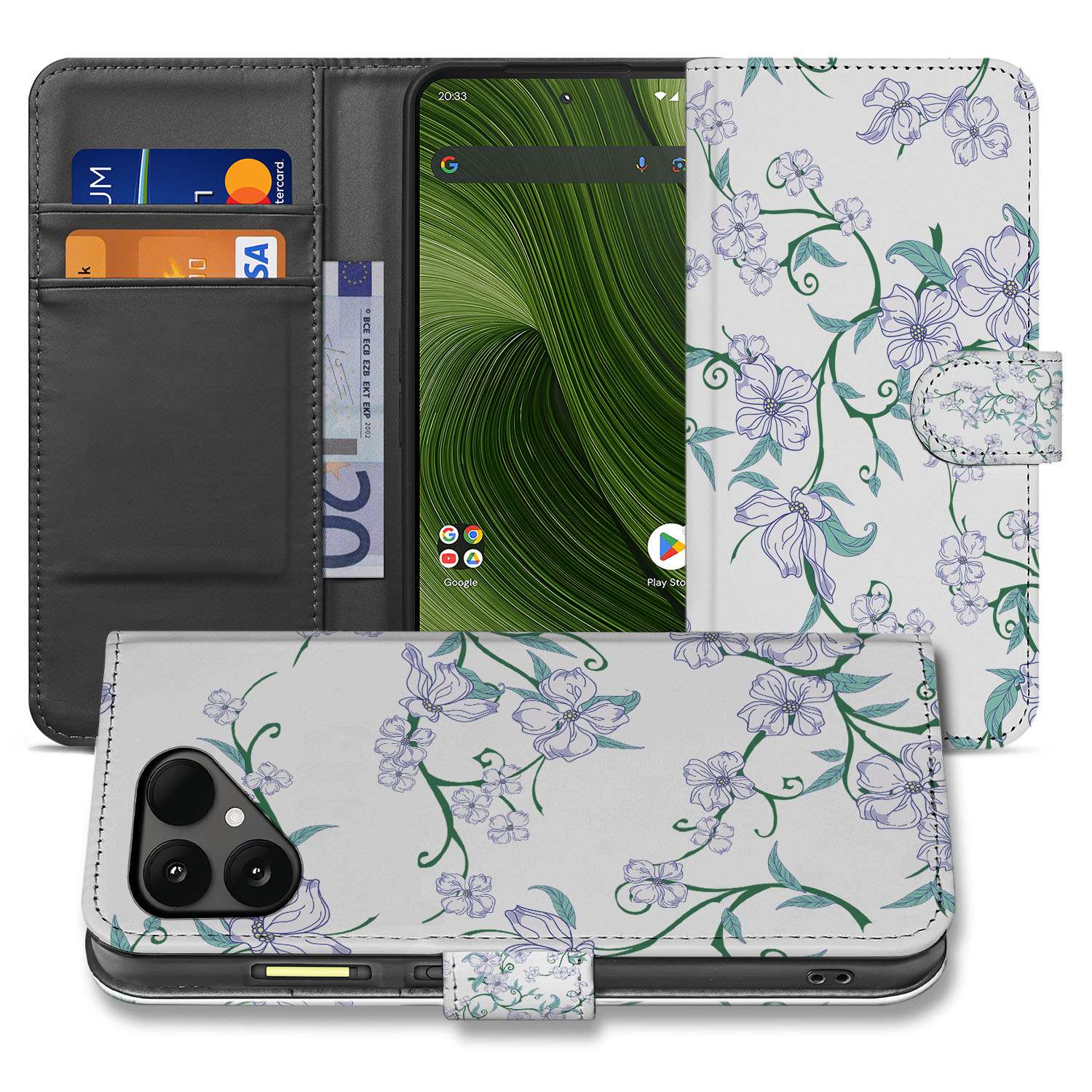 Fairphone 6 Bookcase Hoesje voor Fairphone 6 in Blossom White met Pasjeshouder TPU Binnenhouder aanzicht