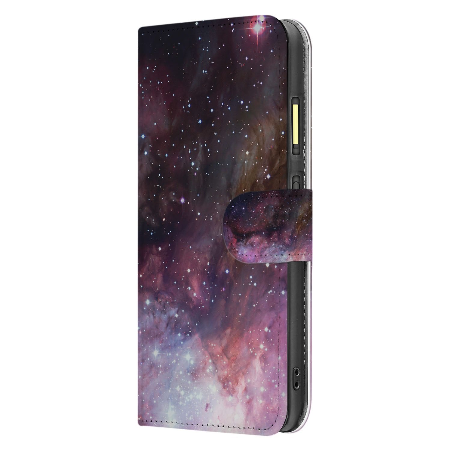 Fairphone 6 Bookcase Hoesje Heelal Design zijkant grijs PU leer