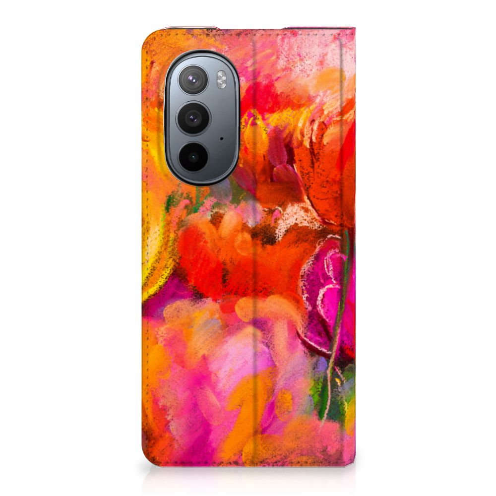Bookcase Motorola Edge 30 Pro Tulips voorkant kleurrijk ontwerp bloemen