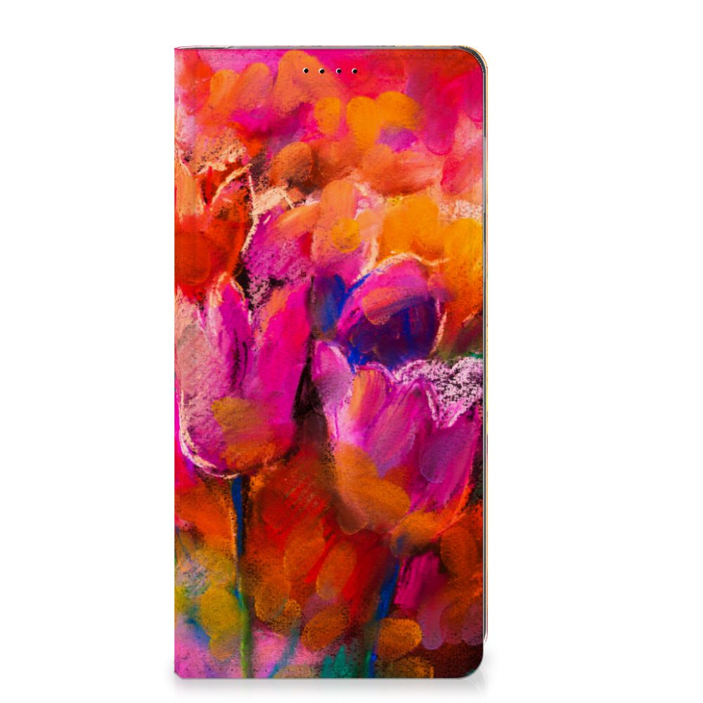 Bookcase Motorola Edge 40 Neo Tulips - kleurrijk hoesje met tulpen design 🌷 voor bescherming en stijl.