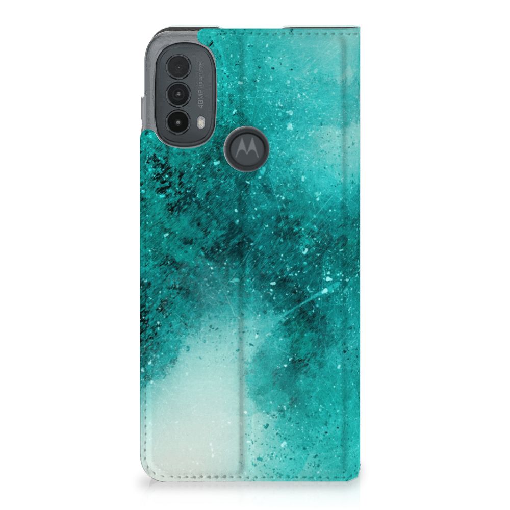Bookcase Motorola Moto E20 Painting Blue design turquoise achterkant