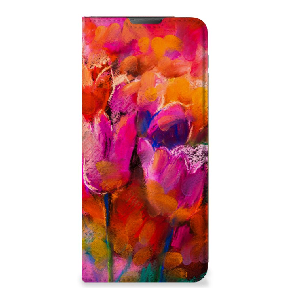Bookcase Motorola Moto E20 Tulips voorkant kleurrijk bloemen ontwerp