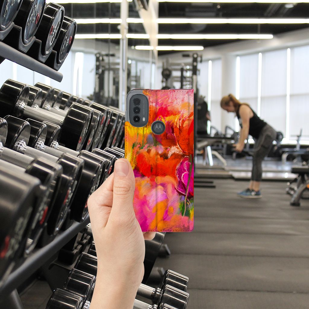 Bookcase Motorola Moto E20 Tulips achterzijde fitnessruimte