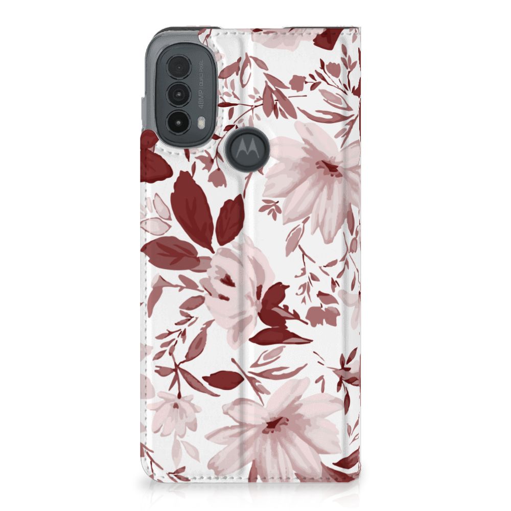 Bookcase Motorola Moto E20 Watercolor Flowers bloemen hoesje achteraanzicht