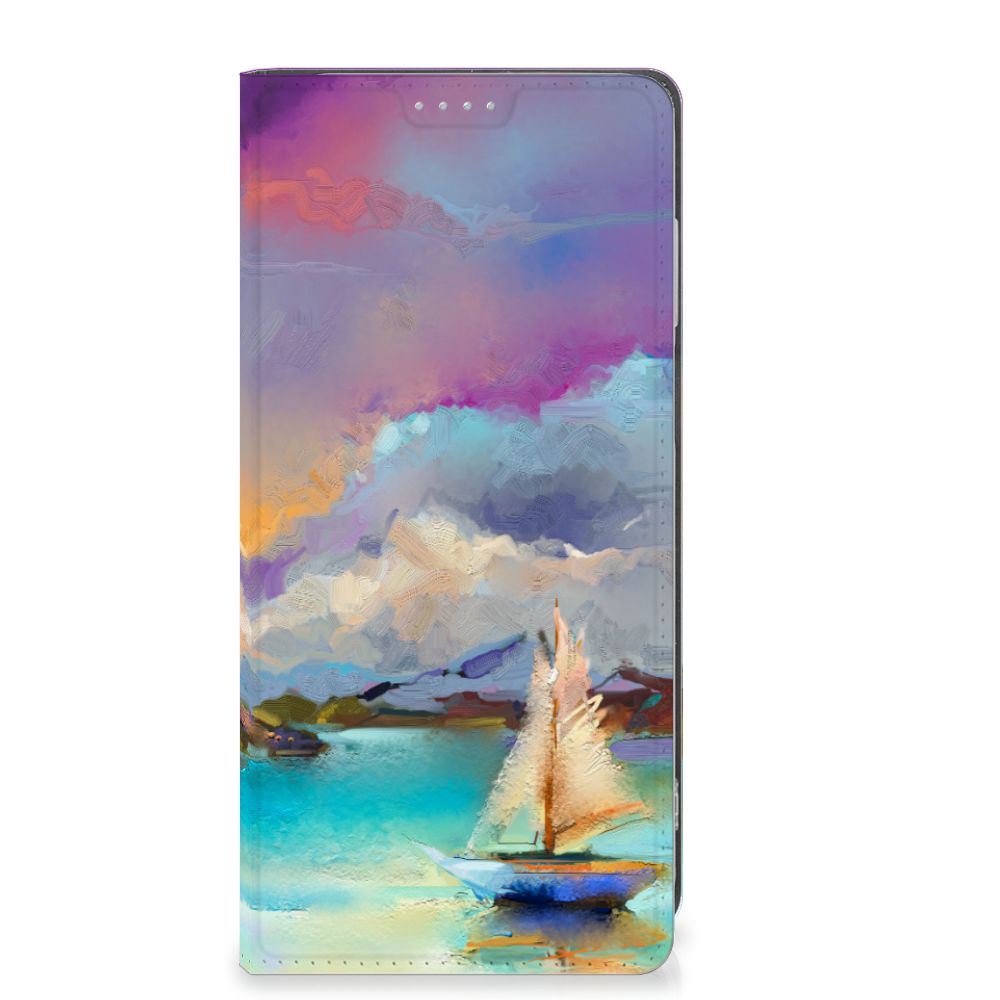Bookcase Motorola Moto G13 | G23 Boat abstract schip blauw paars design voorkant