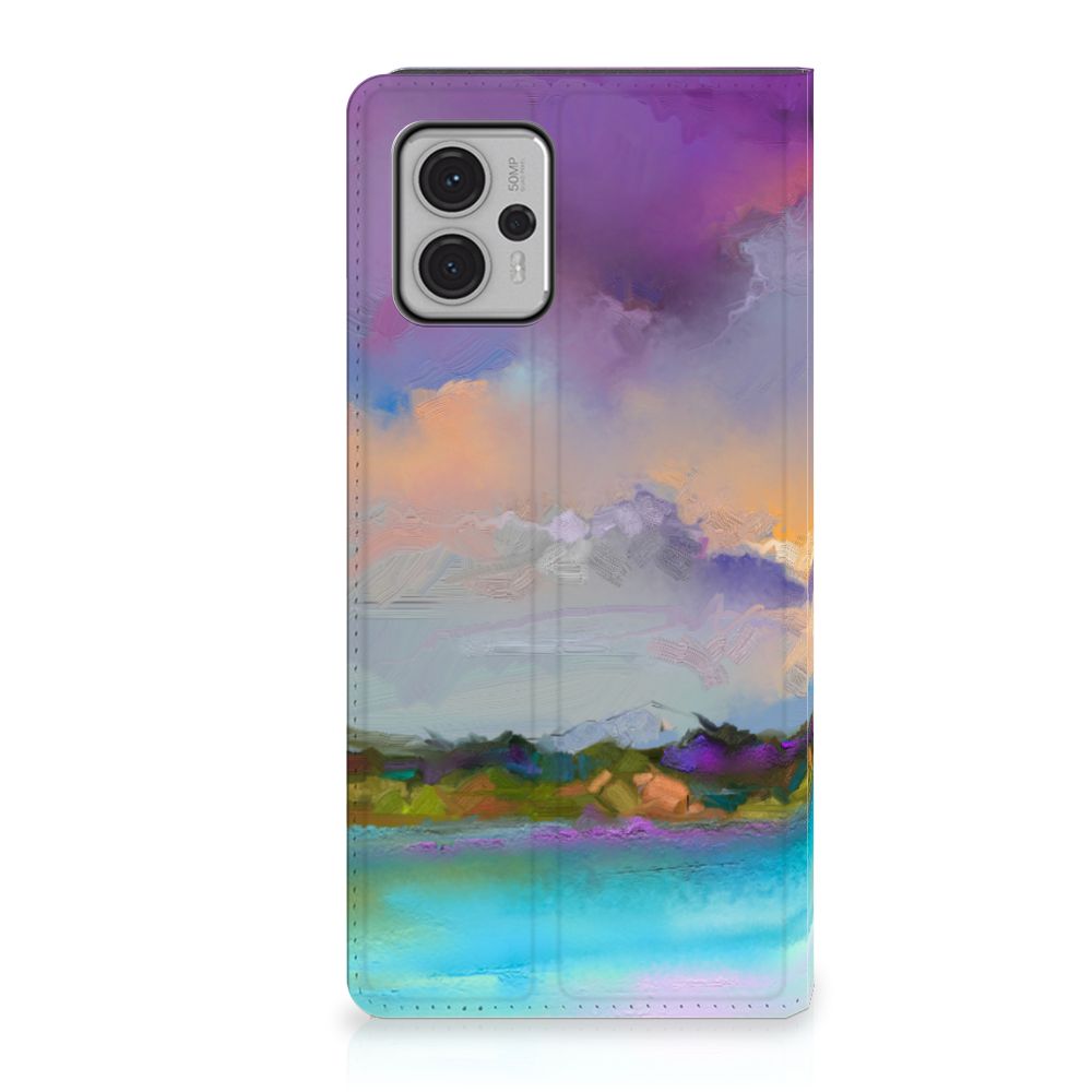 Bookcase Motorola Moto G13 | G23 Boat abstract schilderij bootje meer blauw paars