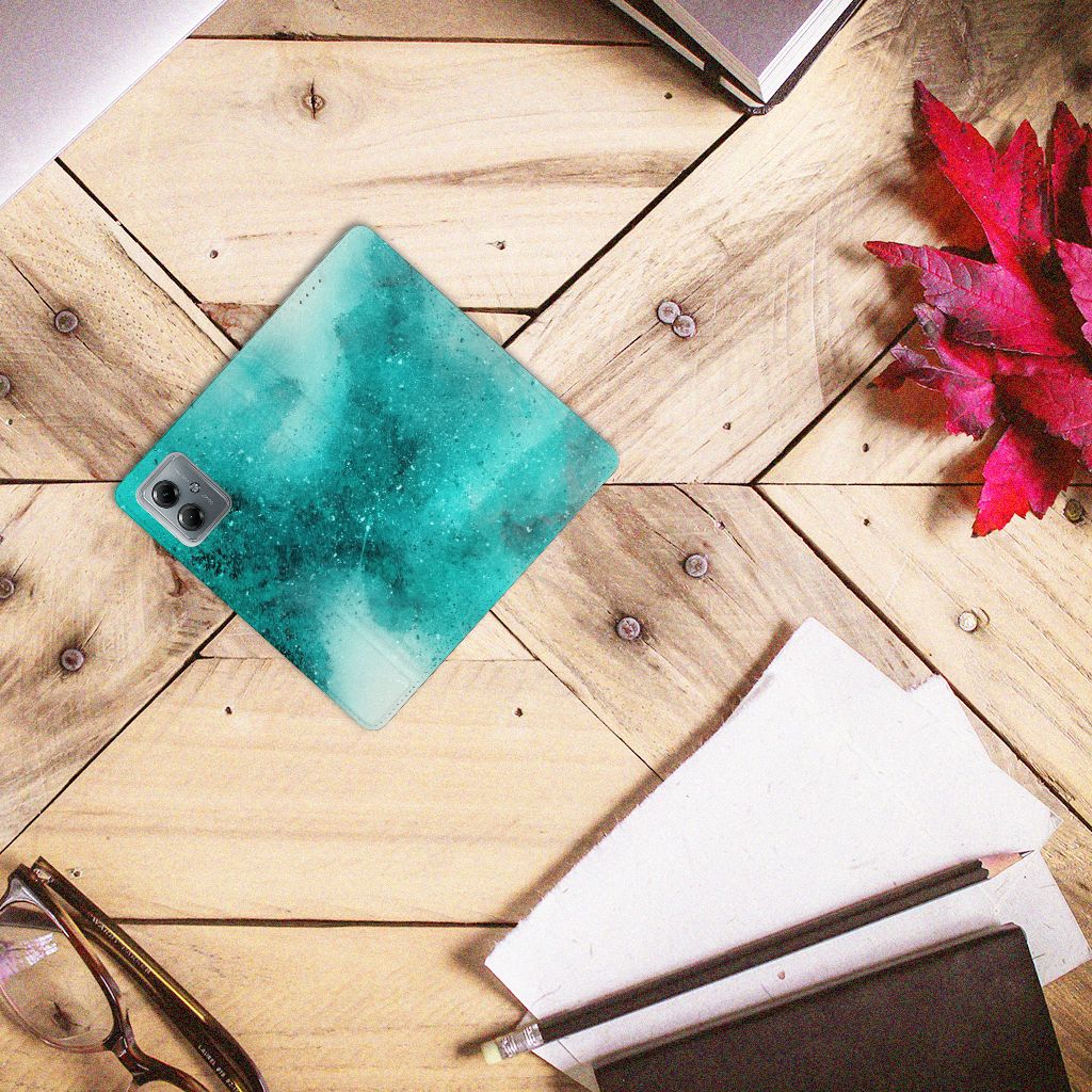 Bookcase Motorola Moto G14 Painting Blue met een oceaanachtig design dat bescherming en gebruiksgemak biedt.