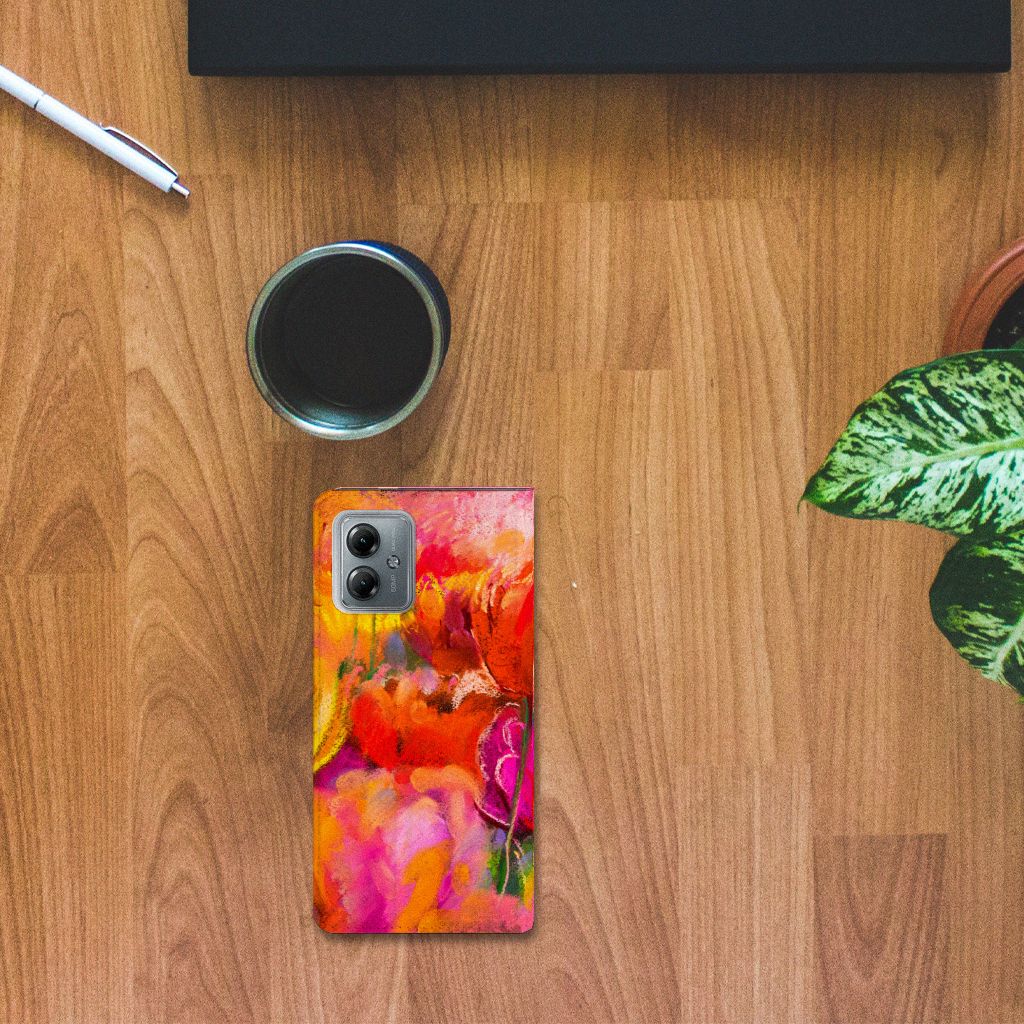 Bookcase Motorola Moto G14 Tulips design bovenaanzicht