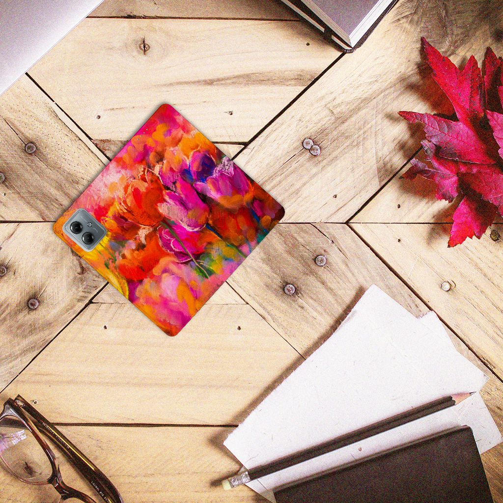 Bookcase Motorola Moto G14 Tulips ontwerp bovenaanzicht