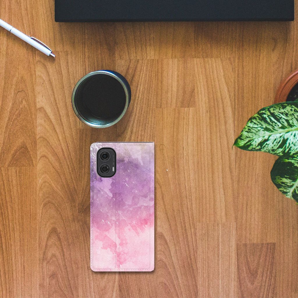 Bookcase Motorola Moto G24 | G04 | G24 Power Pink Purple Paint design roze paars aanzicht