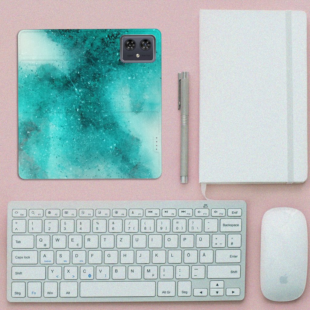Bookcase Motorola Moto G54 Painting Blue design turquoise abstract view
