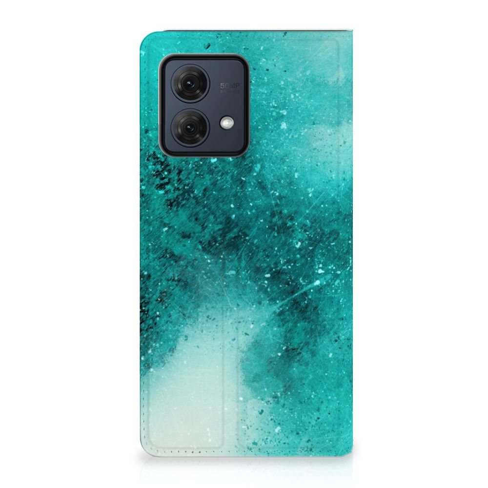 Bookcase Motorola Moto G84 Painting Blue design turquoise aanzicht