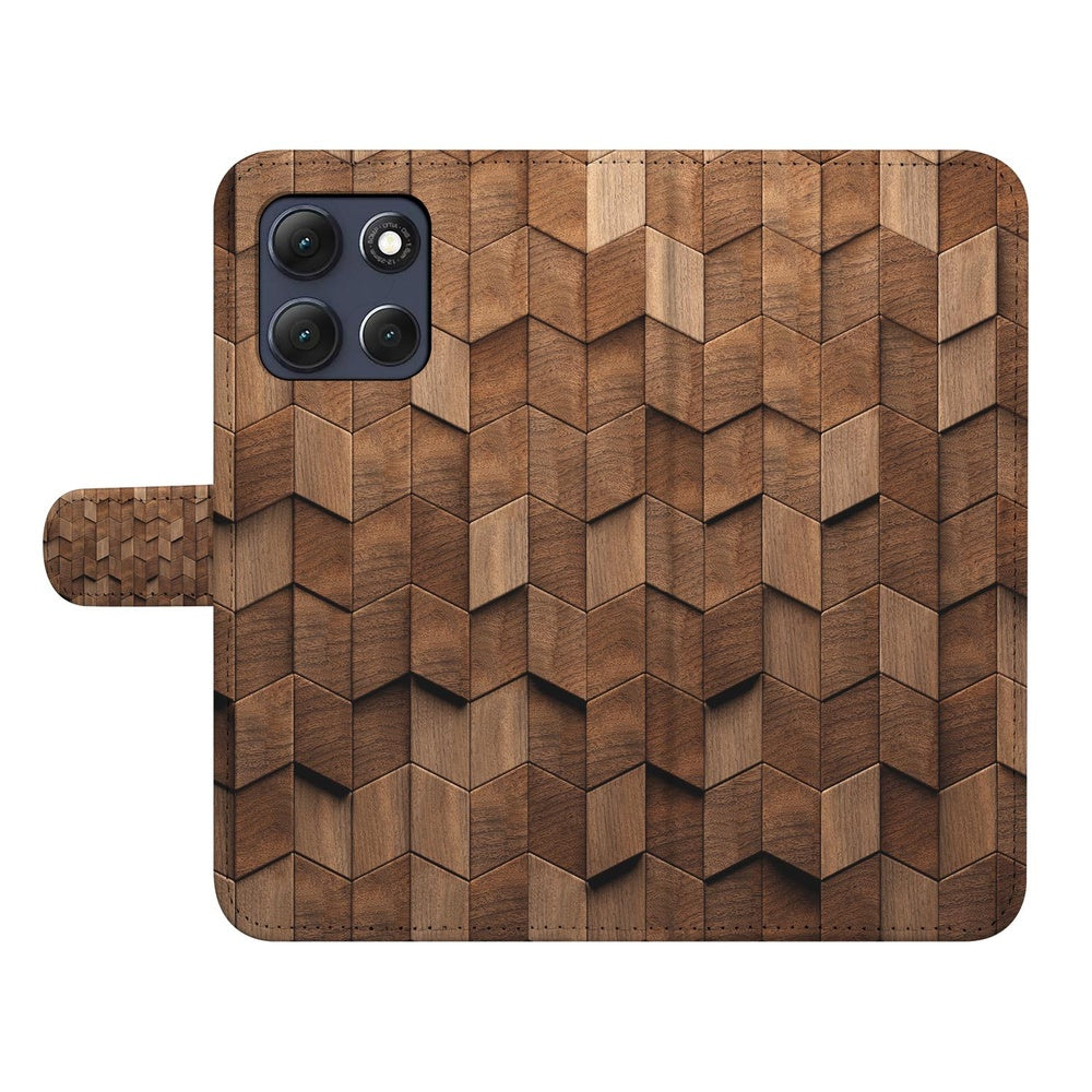 Motorola Moto G86 Bookcase Bruin Houtprint Vooraanzicht.