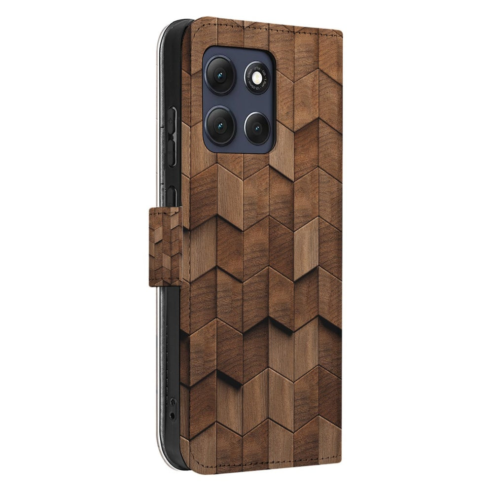 Motorola Moto G86 Bookcase Bruin Houtprint Vooraanzicht.