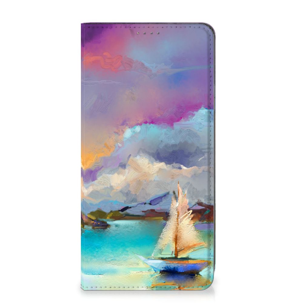 Bookcase Nokia G22 Boat met abstract schilderij van een bootje op een meer 🌊, perfect als cadeau voor kunstliefhebbers.