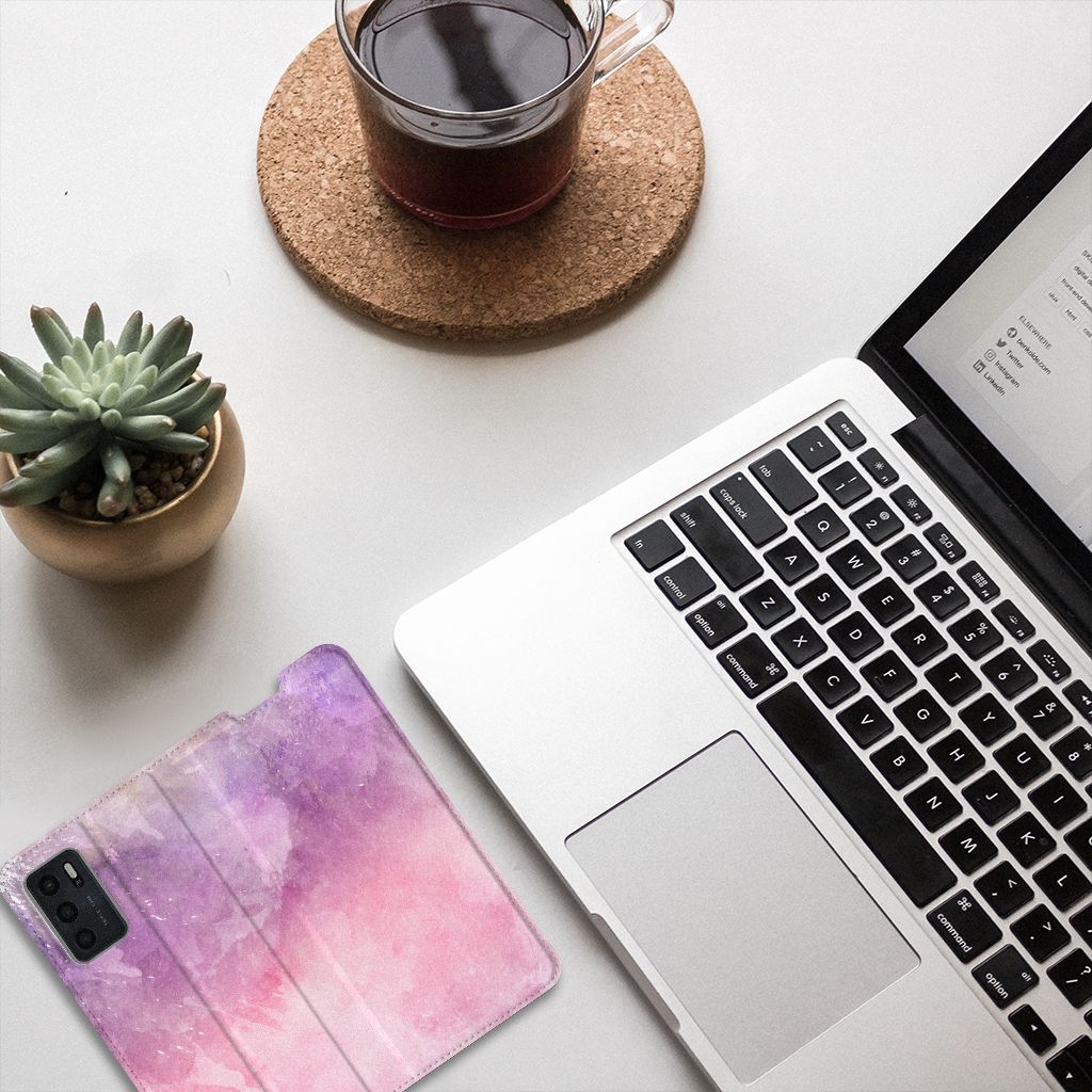 Bookcase OPPO A54s | A16 | A16s Pink Purple Paint - B2C Telecom