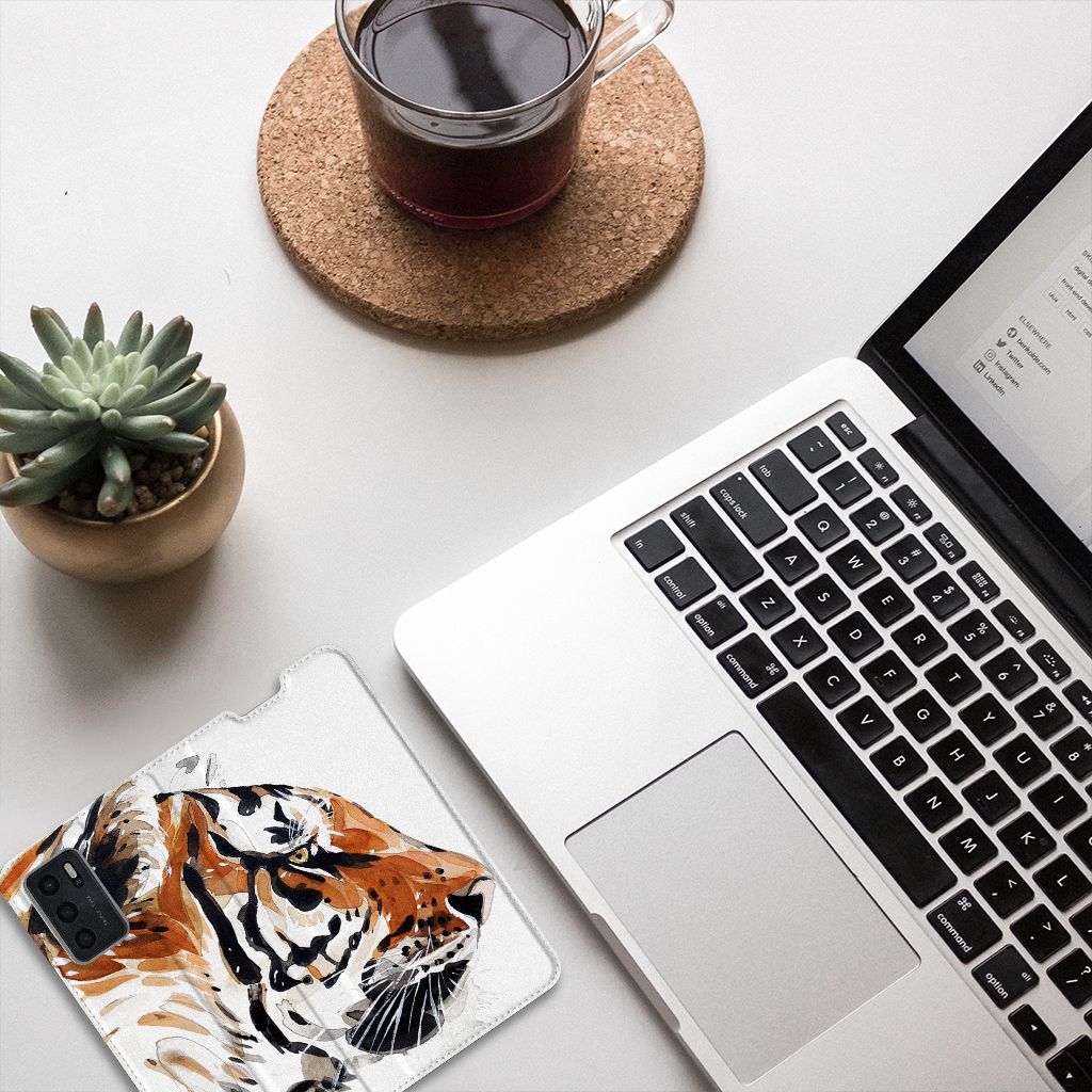 Bookcase OPPO A54s | A16 | A16s Watercolor Tiger - B2C Telecom