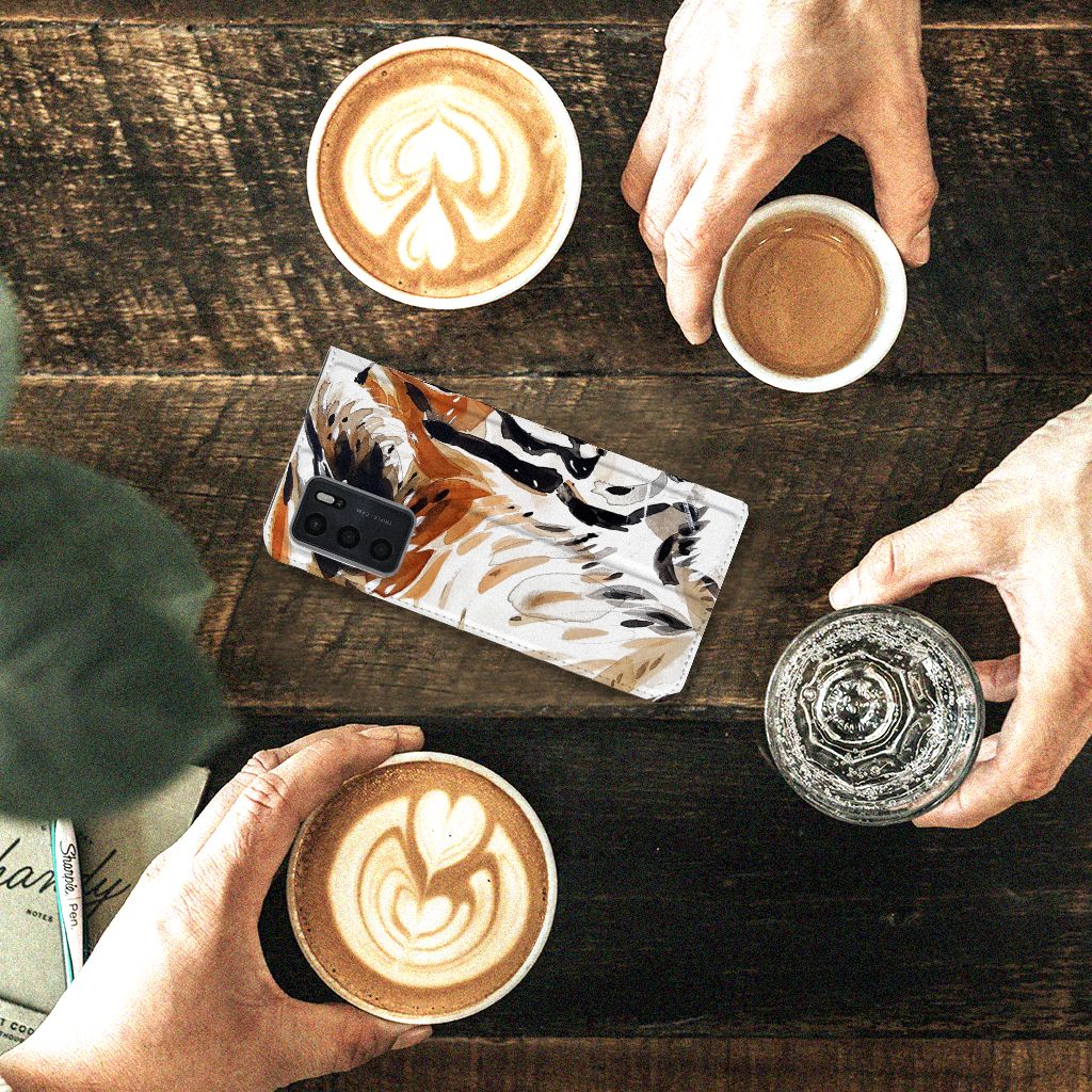 Bookcase OPPO A54s | A16 | A16s Watercolor Tiger - B2C Telecom