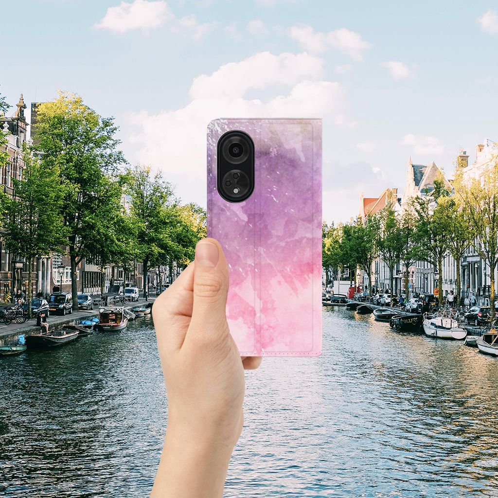 OPPO A98 5G Bookcase Pink Purple Paint hand rivier aanzicht