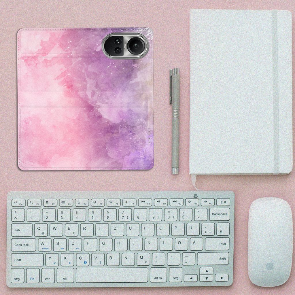 Bookcase OPPO Reno10 | 10 Pro Pink Purple Paint design roze paars aanzicht