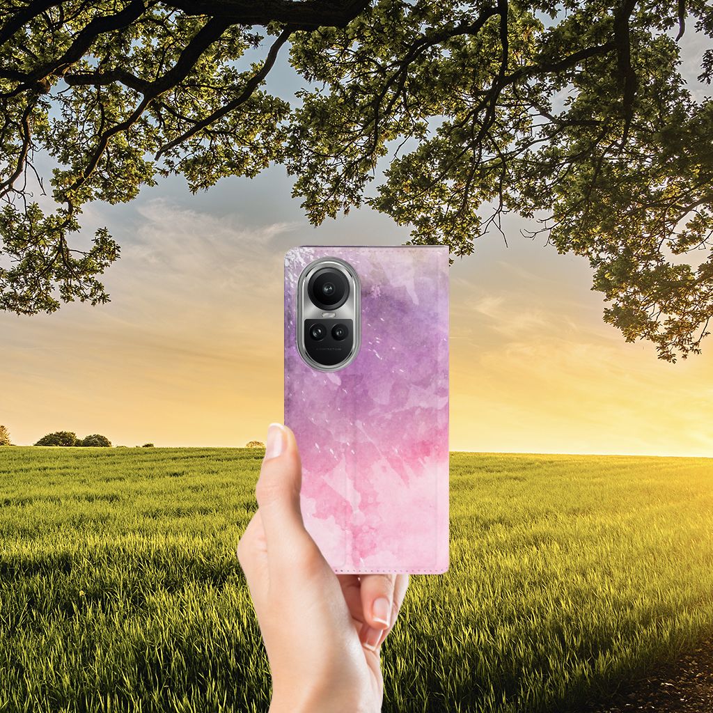 OPPO Reno10 | 10 Pro Bookcase Pink Purple Paint hand voor natuur aanzicht