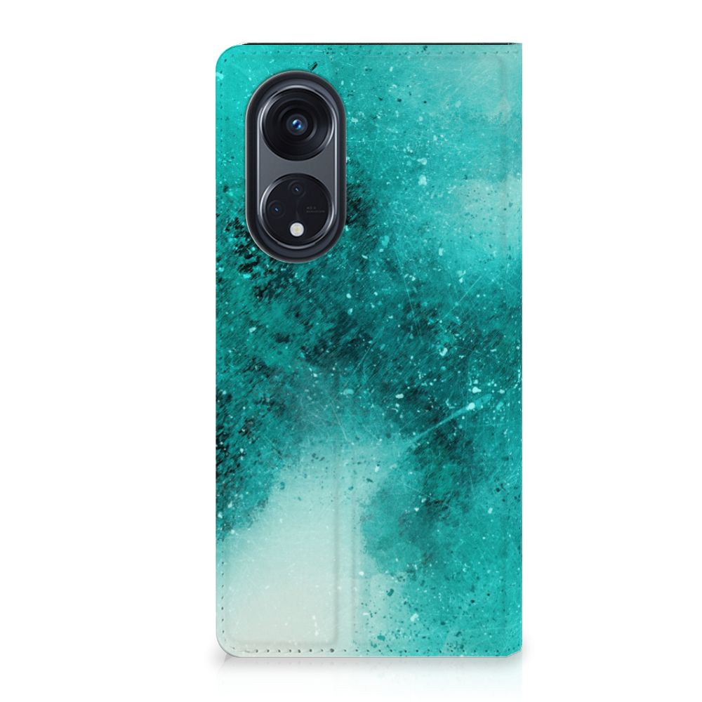 Bookcase OPPO Reno8 T 5G Painting Blue telefoonhoesje mintgroen ontwerp voorkant