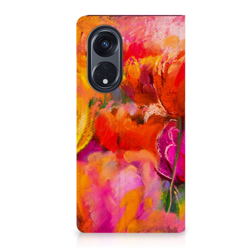 Bookcase OPPO Reno8 T 5G Tulips bloemen kleurrijk zijde