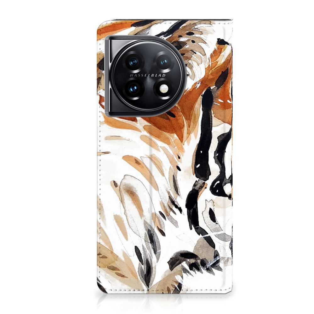 OnePlus 11 Bookcase Watercolor Tiger voorkant