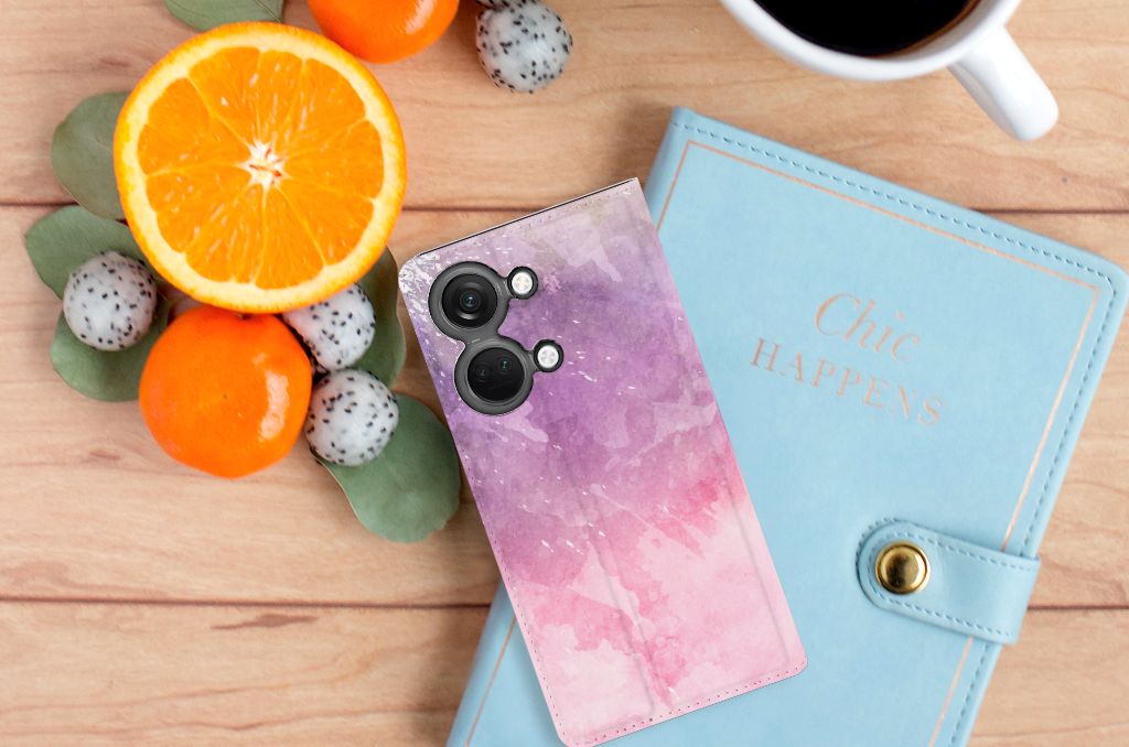 Bookcase OnePlus Nord 3 Pink Purple Paint met mooie kleuren, perfect als cadeau voor bescherming en uitstraling 🌸.