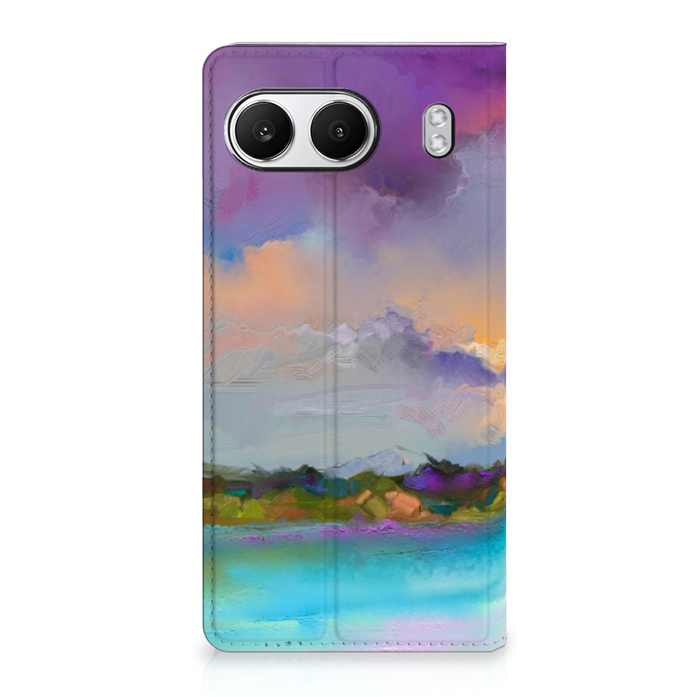 Bookcase OnePlus Nord 4 Boat abstract schilderij bootje meer blauw paars