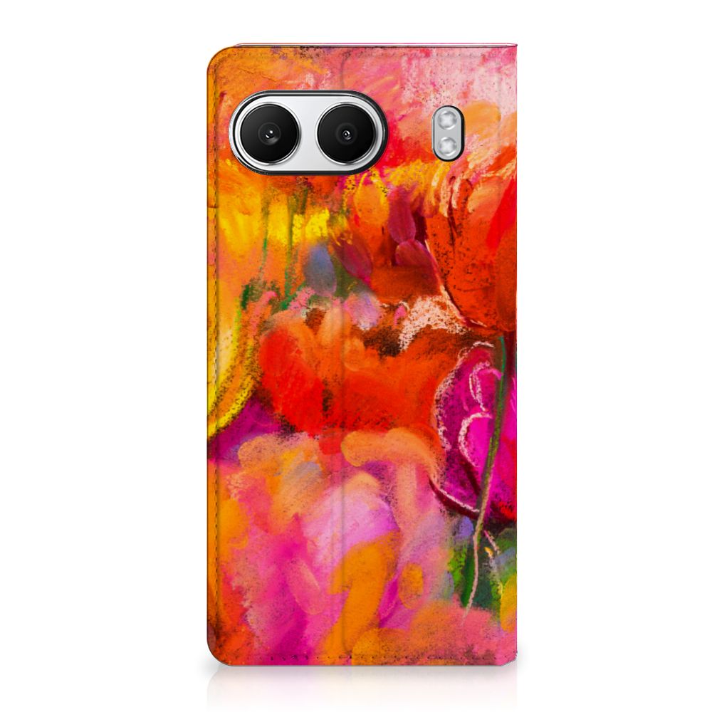 OnePlus Nord 4 Bookcase Tulips voorkant kleurrijk design