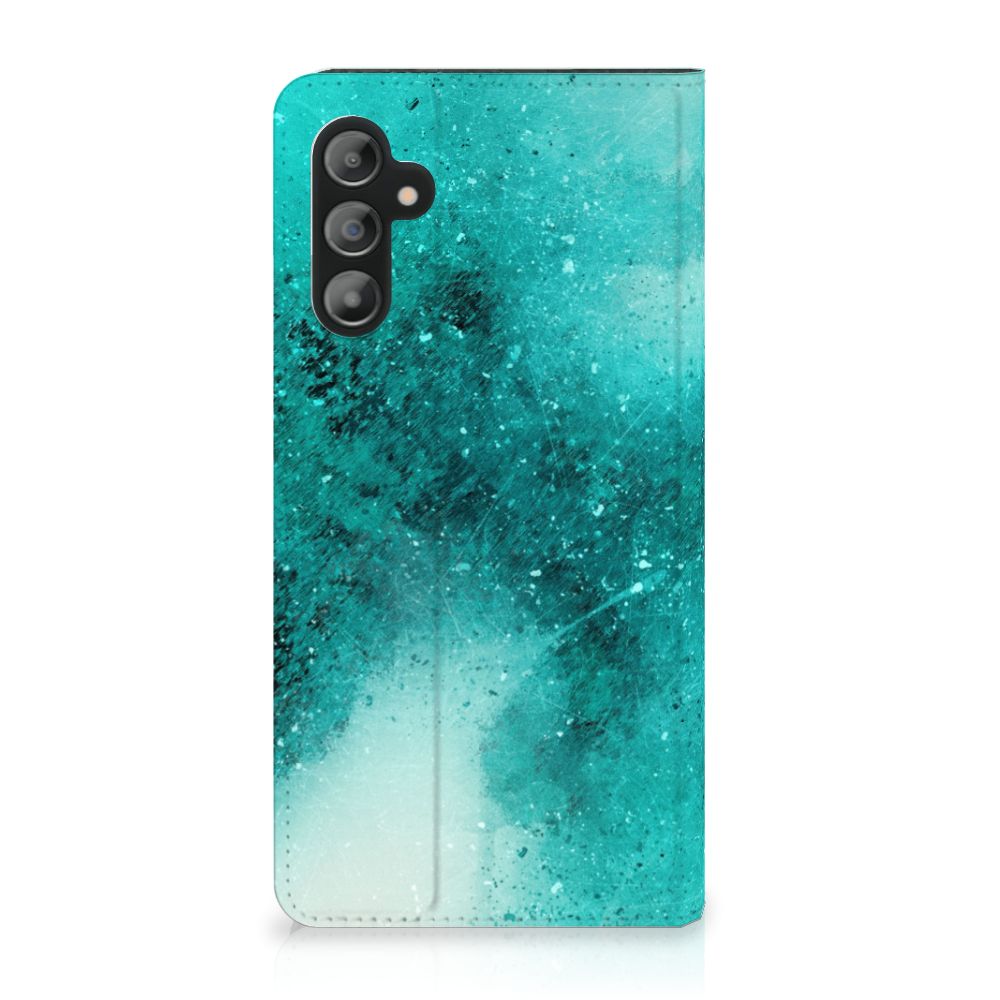 Bookcase Samsung Galaxy A14 4G Painting Blue - unieke hoesje met abstract blauw design en vakje voor een pasje.