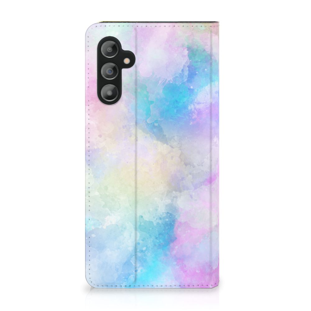 Bookcase Samsung Galaxy A14 4G Watercolor Light design with pastel colors and a card slot.
