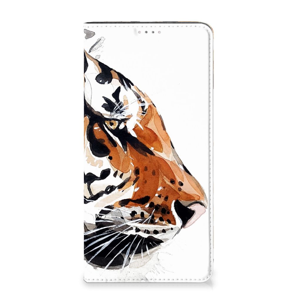 Bookcase Samsung Galaxy A14 4G Watercolor Tiger tijger beschilderd standcase voorkant
