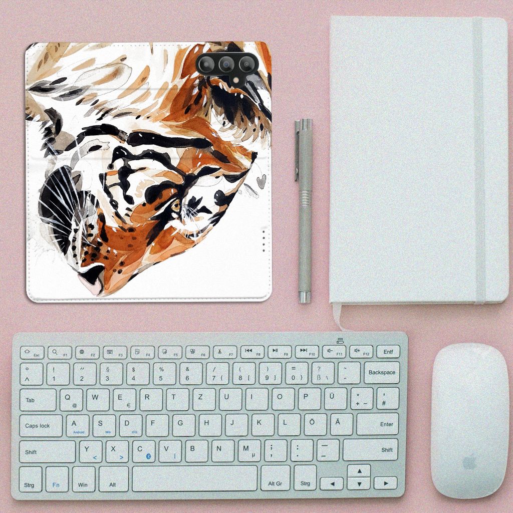 Bookcase Samsung Galaxy A14 4G Watercolor Tiger tijger design bovenaanzicht