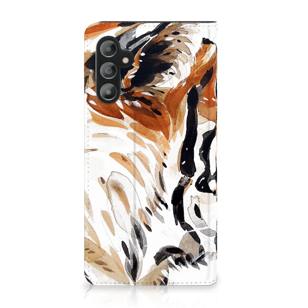 Bookcase Samsung Galaxy A14 4G Watercolor Tiger tijger design voorkant