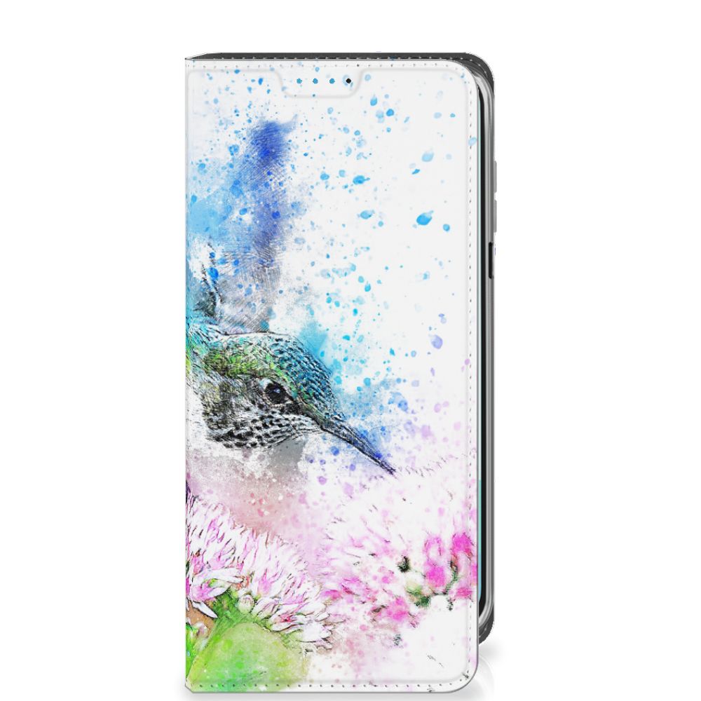 Bookcase Samsung Galaxy A16 5G/4G Vogel design kleurige bloemen schilderij aanzicht