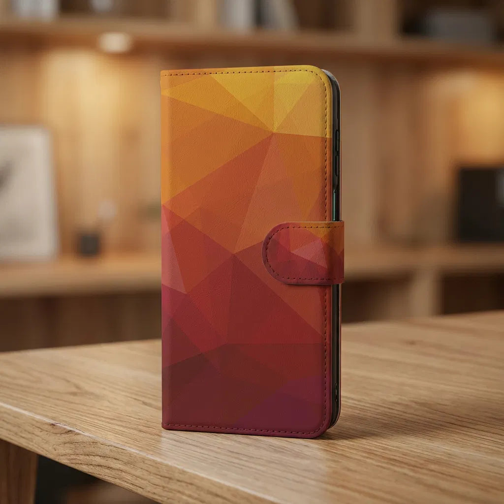 Bookcase Samsung Galaxy A17 Polygon Rood PU Leer 3 Pasjes zijaanzicht ontwerp