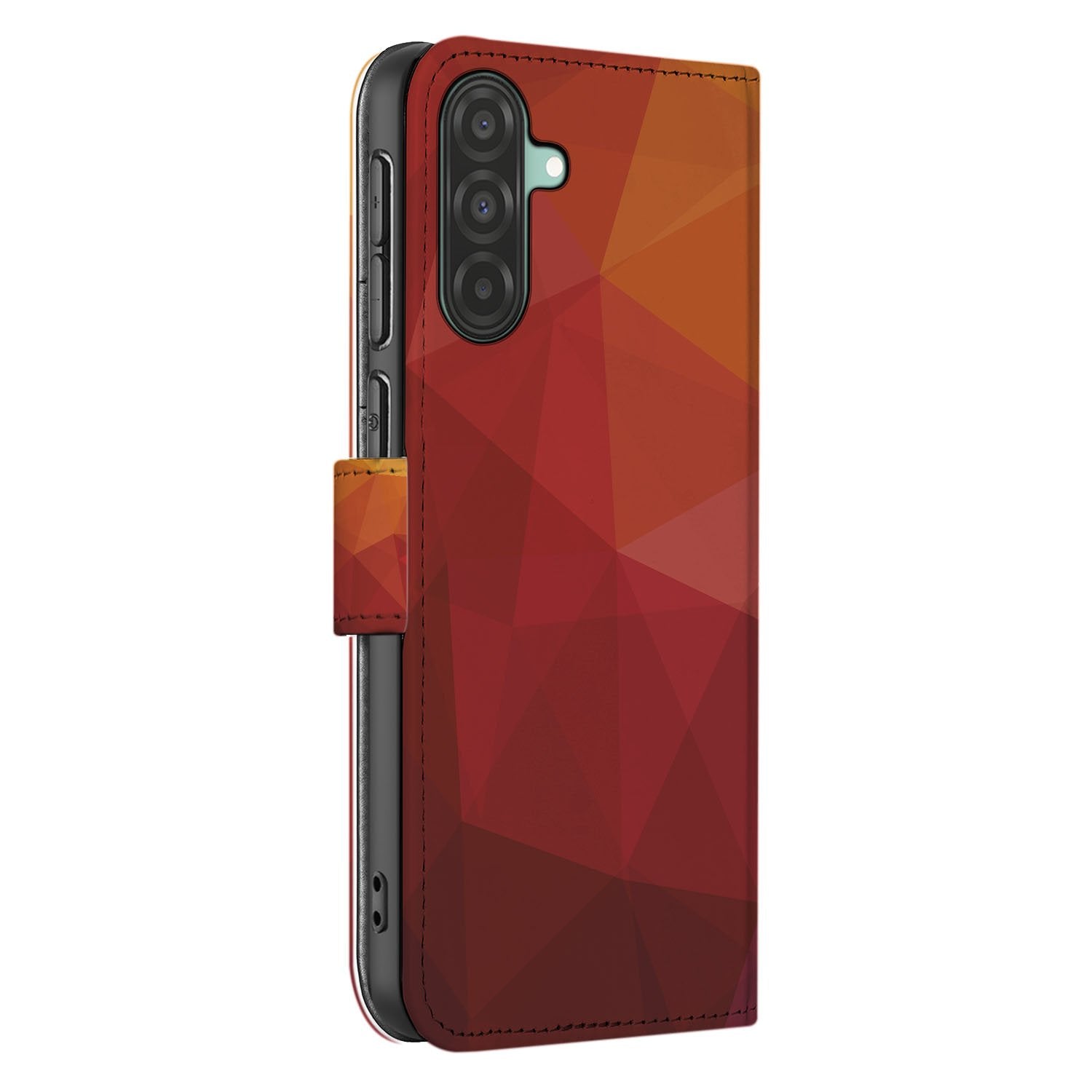 Bookcase Samsung Galaxy A17 Polygon Rood PU Leer 3 Pasjes zijaanzicht
