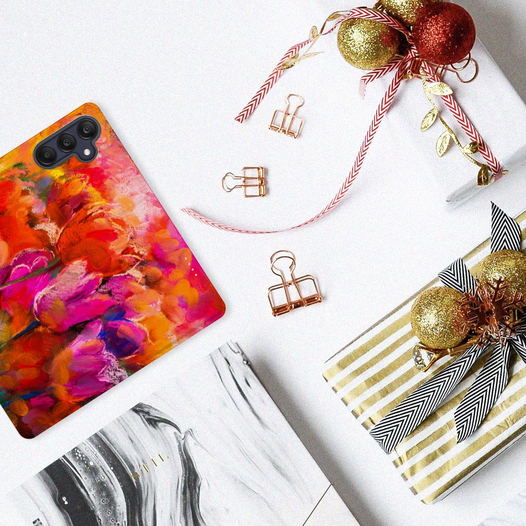 Bookcase Samsung Galaxy A25 Tulips met kleurrijk ontwerp, perfect als cadeau voor gebruiksgemak en uitstraling.