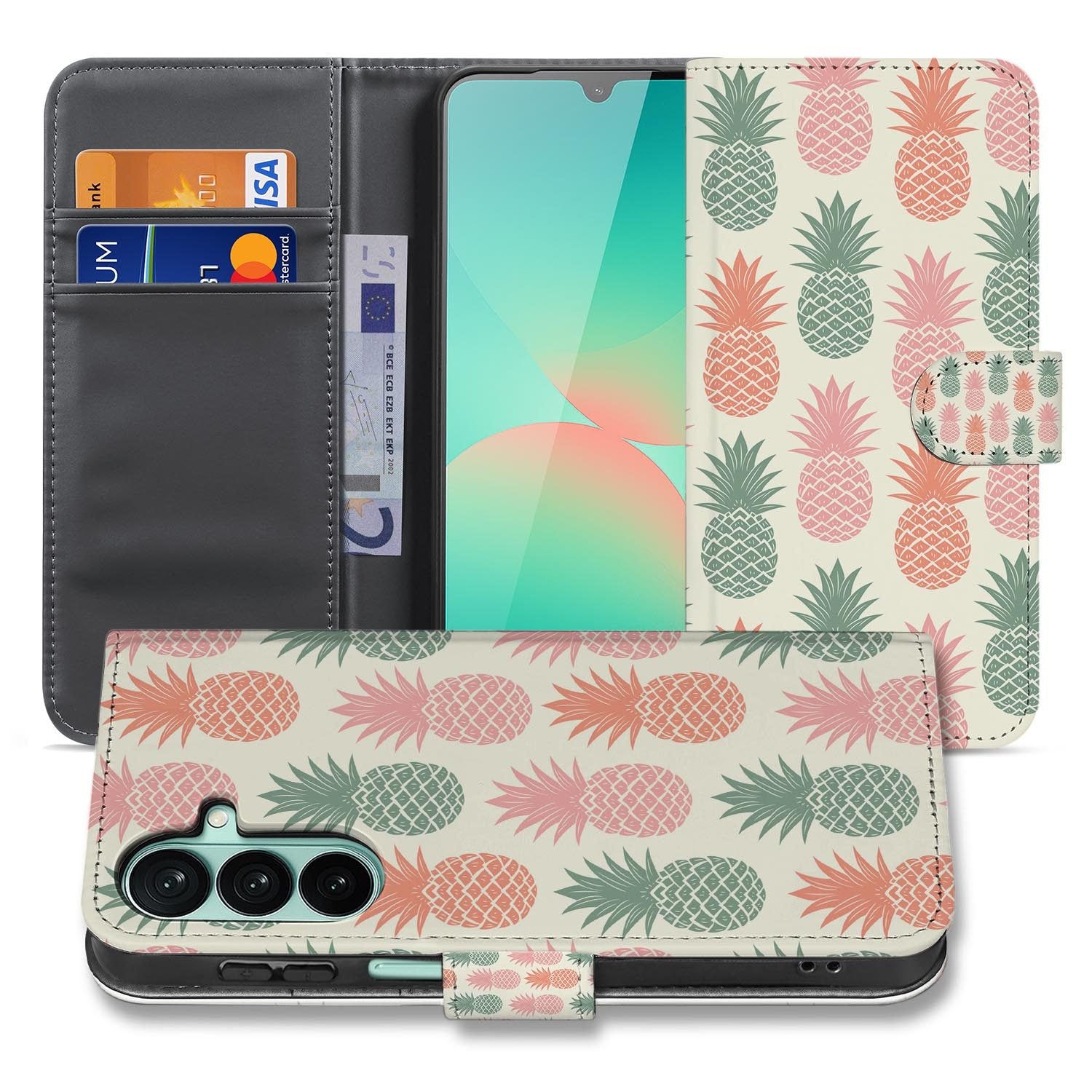 Samsung Galaxy A27 bookcase Ananas, voorkant met gesloten klep